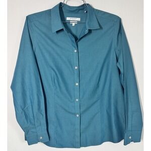 Foxcroft Heritage Non Iron Fitted Long Sleeve Button Up Blouse Teal Size 18 Work